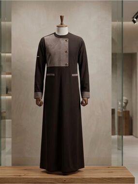 Abaya Classic Long Sleeve Brown Dress with Contrast Taupe Panel